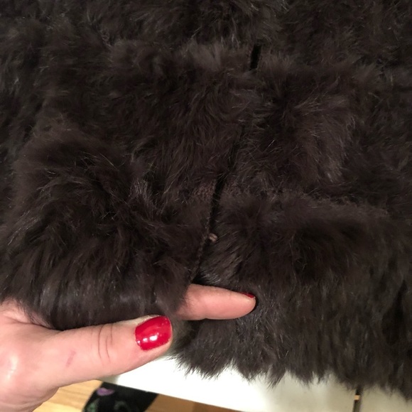 Kathrine Banlay size XL brown updated rabbit fur & knit vest  hook & eye closure - Picture 7 of 12